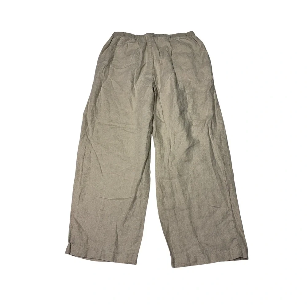 Quince 100% European Linen Pants Driftwood Beige Wide Leg Elastic Womens M 30X25